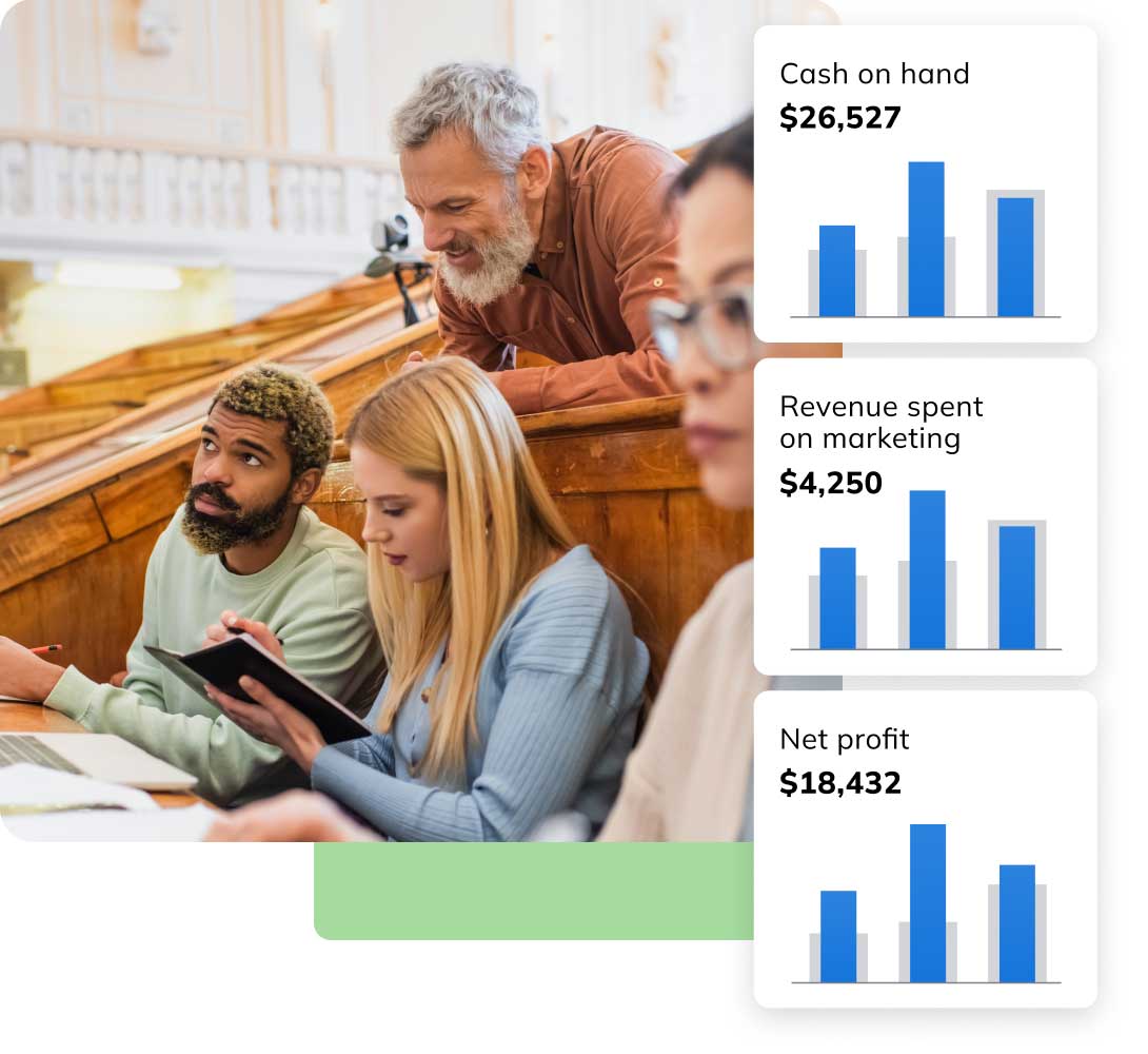 Multiple people in classroom with LivePlan graphics
