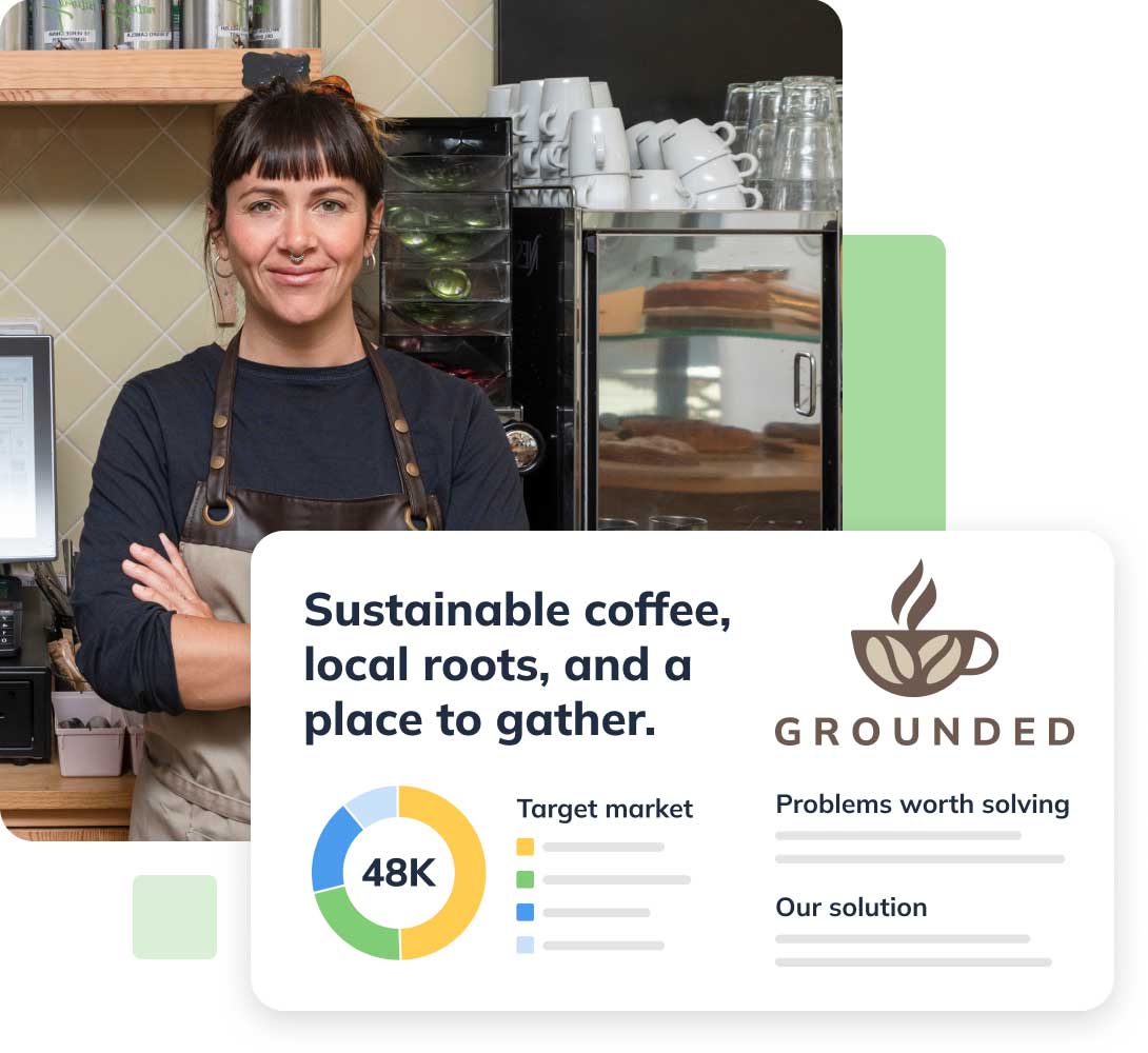 Coffee shop employee with LivePlan graphics