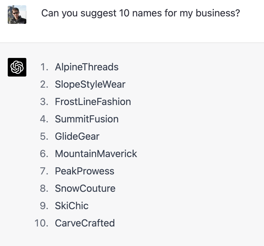 Business plan chat gpt name my business