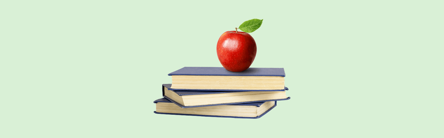 Books with Apple on light green background