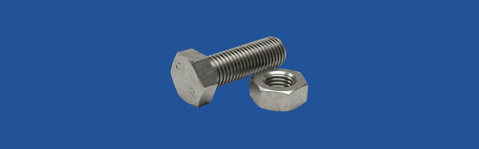 Bolt and Nut on blue background