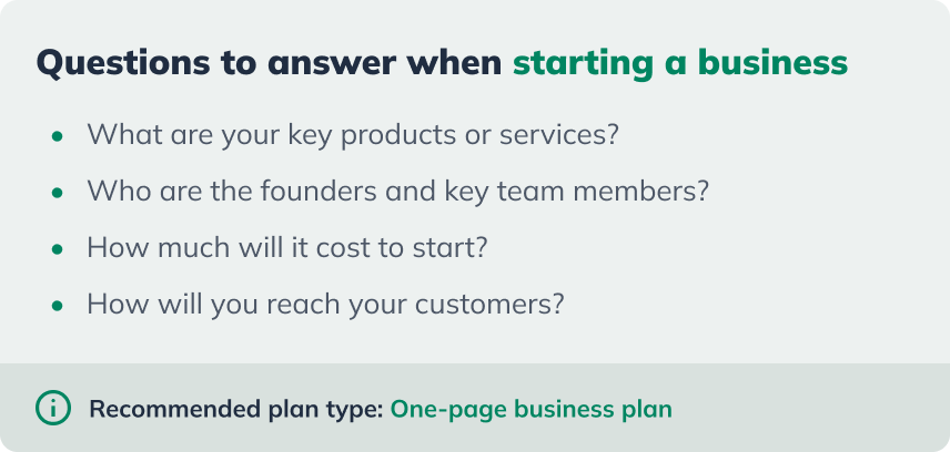 Questions your business plan helps answer when starting