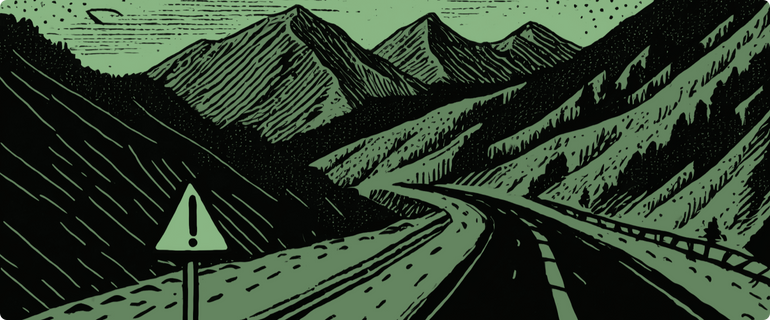 An illustration of a caution sign on the side of a highway, illustrating the need to take caution in certain funding situations.