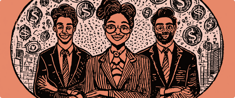 An illustration of three working professionals in suits