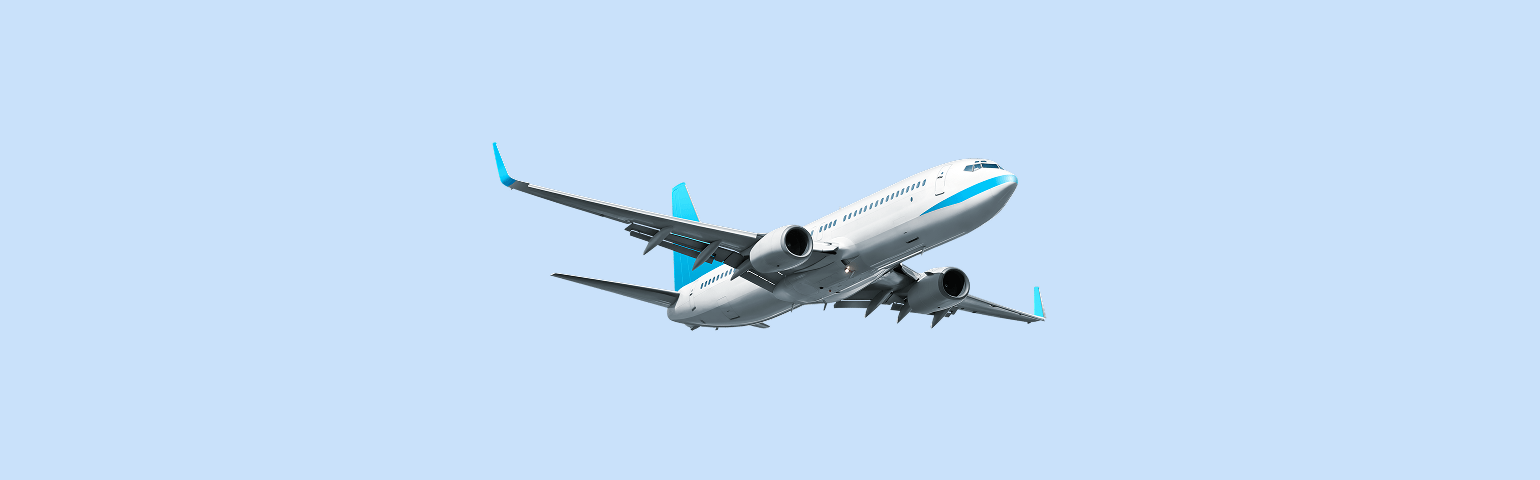 Airplane on light blue background